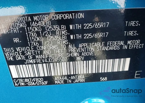 2018 Toyota Rav4 Le из США, поврежденный, VIN JTMBFREV4JD245507